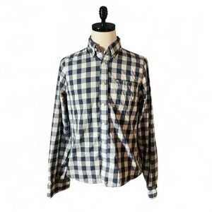 Abercrombie & Fitch Mens Muscle‎ Fit Navy Gingham Check Button Down Shirt Large
